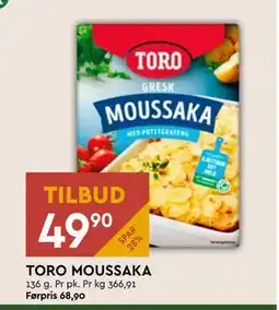 Coop Mega TORO MOUSSAKA, NOK 49.9 tilbud