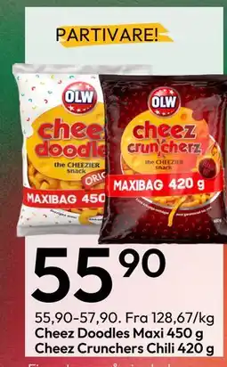 Gigaboks Cheez Doodles Maxi 450 g Cheez Crunchers Chili 420 g., NOK 55.9 tilbud