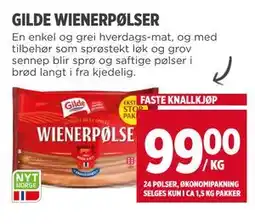 Meny GILDE WIENERPØLSER, NOK 99 tilbud