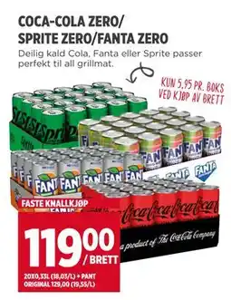 Meny COCA-COLA ZERO/ SPRITE ZERO/FANTA ZERO, NOK 119 tilbud