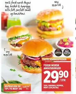 Meny FERSK NORSK ANGUSBURGER, NOK 29.9 tilbud