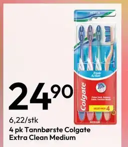 Gigaboks 4 pk Tannbørste Colgate Extra Clean Medium, NOK 24.9 tilbud