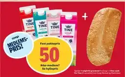 Matkroken 1 valgfritt grovbrød fra Coop + 1 liter melk fra Tine, Medlemspris tilbud