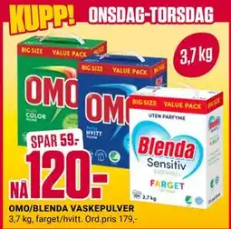 Europris OMO/BLENDA VASKEPULVER, NOK 120 tilbud