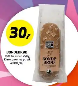 Bunnpris BONDE BRØD, NOK 30 tilbud