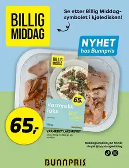 Bunnpris VARMRØKT LAKS REVET, NOK 65 tilbud