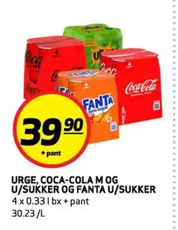 Bunnpris URGE, COCA-COLA M OG U/SUKKER OG FANTA U/SUKKER, NOK 39.9 tilbud