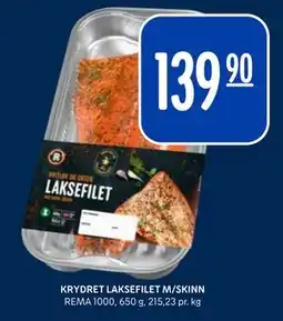 Rema 1000 KRYDRET LAKSEFILET M/SKINN, NOK 139.9 tilbud