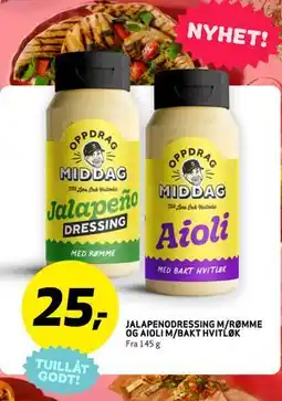 Bunnpris JALAPENODRESSING M/RØMME OG AIOLI M/BAKT HVITLØK, NOK 25 tilbud