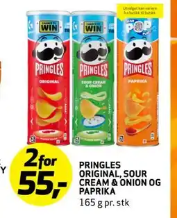 Bunnpris PRINGLES ORIGINAL, SOUR CREAM & ONION OG PAPRIKA, NOK 55 tilbud