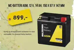 Biltema Mc-batteri agm, 12 v, 14 ah, 150 x 87 x 147 mm tilbud