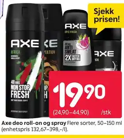 Rusta Axe deo roll-on og spray tilbud