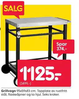 Rusta Grillvogn Topplate av rustfritt stål, flaskeåpner og to hjul. Seks kroker. tilbud