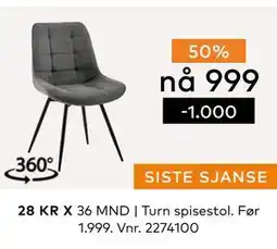 Skeidar Turn spisestol, NOK 999 tilbud