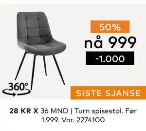 Skeidar Turn spisestol, NOK 999 tilbud