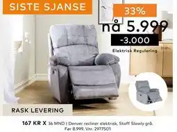 Skeidar Denver recliner elektrisk, NOK 5999 tilbud