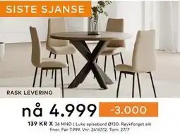 Skeidar Luke spisebord Ø120, NOK 4999 tilbud