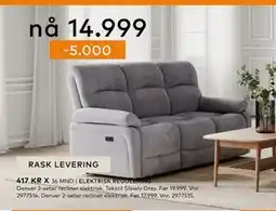 Skeidar Denver 3-seter recliner elektrisk, NOK 12999 tilbud
