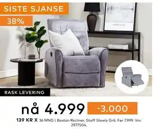 Skeidar Boston Recliner, NOK 4999 tilbud