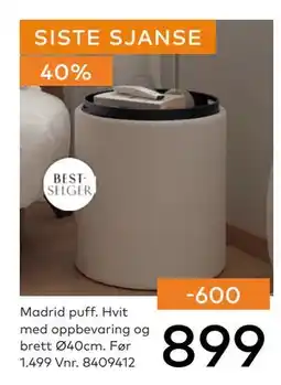 Skeidar Madrid puff, NOK 899 tilbud