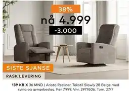 Skeidar Aristo Recliner, NOK 4999 tilbud