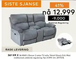 Skeidar Denver 2-seter TV sofa, NOK 12999 tilbud