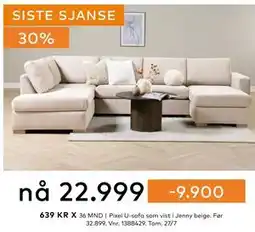 Skeidar Pixel U-sofa, NOK 22999 tilbud