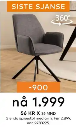 Skeidar Glenda spisestol med arm, NOK 1999 tilbud