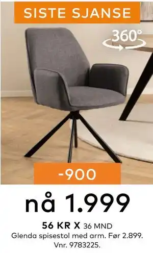 Skeidar Glenda spisestol med arm, NOK 1999 tilbud