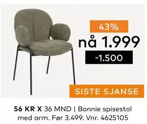 Skeidar Bonnie spisestol med arm, NOK 1999 tilbud