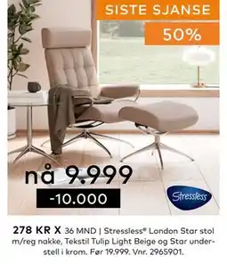 Skeidar Stressless London Star stol m/reg nakke, NOK 9999 tilbud