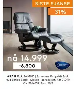 Skeidar Stressless Ruby (M) Stol, NOK 14999 tilbud