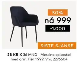 Skeidar Messina spisestol med arm, NOK 999 tilbud