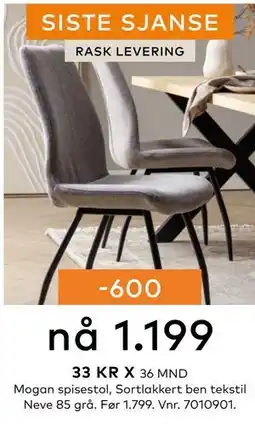 Skeidar Mogan spisestol, NOK 1199 tilbud