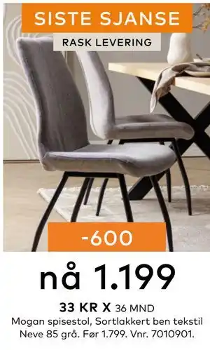 Skeidar Mogan spisestol, NOK 1199 tilbud