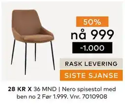 Skeidar Nero spisestol med ben no 2, NOK 999 tilbud