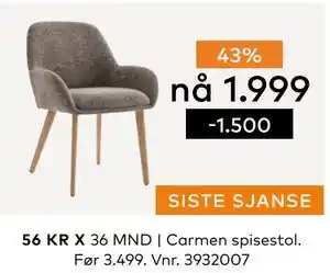 Skeidar Carmen spisestol, NOK 1999 tilbud