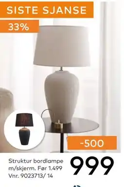 Skeidar Struktur bordlampe m/skjerm, NOK 999 tilbud
