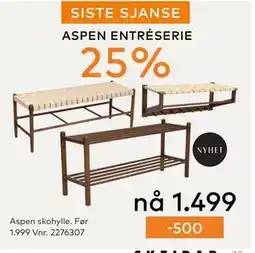 Skeidar Aspen skohylle, NOK 1499 tilbud