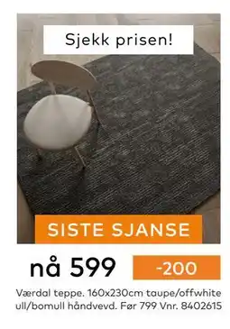 Skeidar Værdal teppe, NOK 599 tilbud