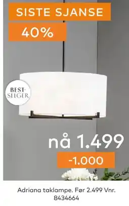 Skeidar Adriana taklampe, NOK 1499 tilbud