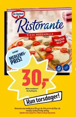 Coop Prix Ristorante mozzarella pizza, Medlemspris tilbud