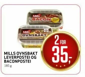 Bunnpris Mills ovnsbakt leverpostei og baconpostei tilbud