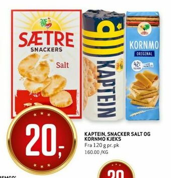 Bunnpris Kaptein, Snacker Salt Og Kornmo Kjeks tilbud