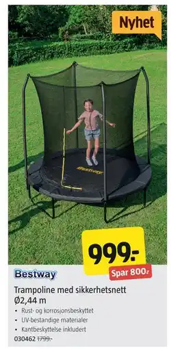 Jula Trampoline med sikkerhetsnett Ø2,44 m, NOK 999 tilbud