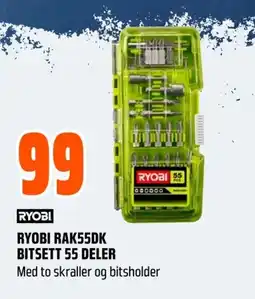 Coop Obs RYOBI RAK55DK BITSETT 55 DELER Med to skraller og bitsholder tilbud