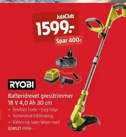 Jula RYOBI Batteridrevet gresstrimmer Dreibart hode - Easy Edge Automatisk trådmating tilbud
