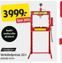 Jula Hamron Verkstedpresse 20t tilbud