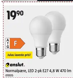Jula Anslut. normalpære, led 2-pk e27 4,8 w 470 im tilbud