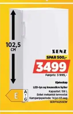 POWER XENZ Kjøleskap LED-lys og knusesikre hyller tilbud